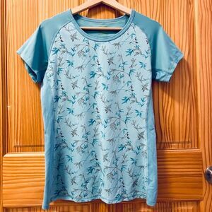The North Face blue brown bamboo print short sleeve rash guard swim top XL
